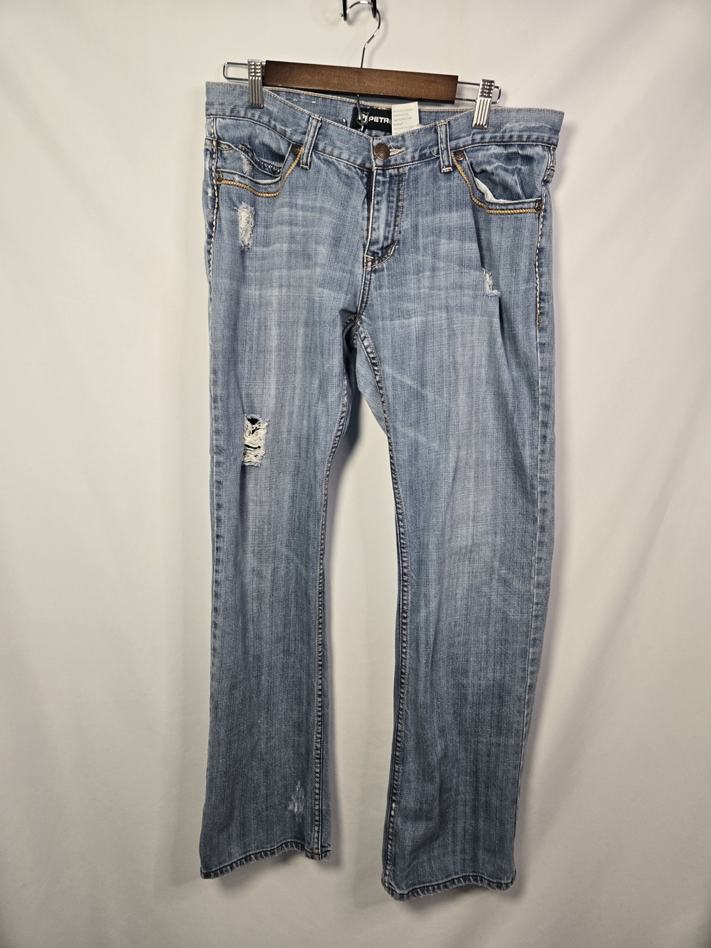 Petrol Light Blue Boot Cut Jeans 34/32 – Mid‑Rise, Subtle Distressed Wash